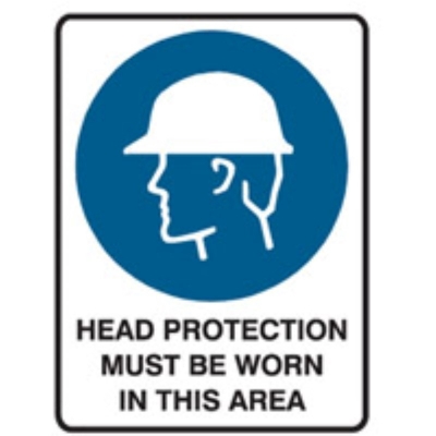 SIGN HEAD PROTECTION MUST BE WORN IN THIS AREA 225X300MM POLY 841038 (Z046414 - 180X250MM)