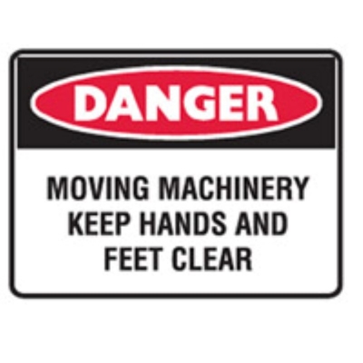 STICKER DANGER MOVING MACHINERY KEEP HANDS AND FEET CLEAR 125X90MM PACK 5 842531