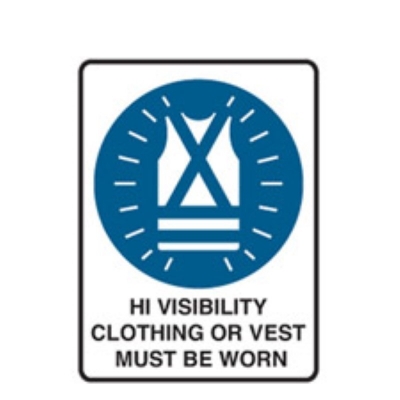 SIGN HI VISIBILITY CLOTHING OR VEST MUST BE WORN 225X300MM METAL 852628 (Z048929 - 180X250MM)