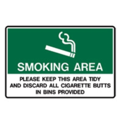 SIGN SMOKING AREA PLEASE KEEP THIS AREA TIDY 450X300MM METAL 859630