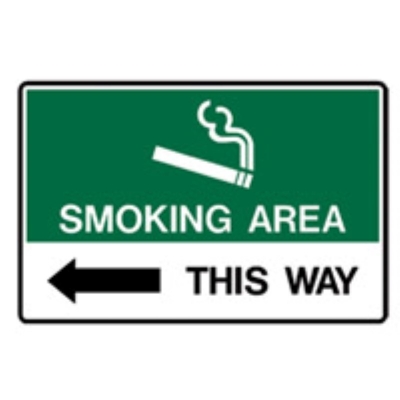 SIGN SMOKING AREA THIS WAY LEFT ARROW 300X225MM METAL 859638 (Z050555 - 450X300MM)