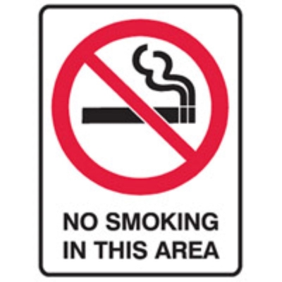 SIGN NO SMOKING IN THIS AREA 300X225MM POLY 841089 (Z051942 - 180X250MM)