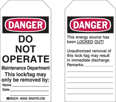 TAG DANGER DO NOT OPERATE MAINTENANCE DEPARTMENT 76X140MM HD POLYESTER PACK 25 6