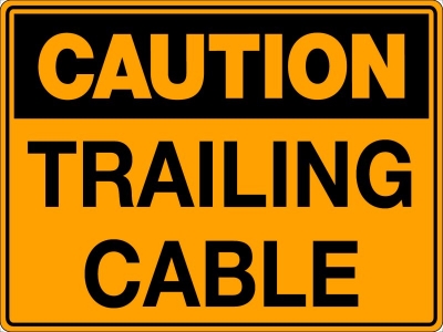 SIGN CAUTION TRAILING CABLE 600X450MM METAL CL1 REFLECTIVE BLACK ON YELLOW
