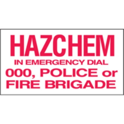 "SIGN HAZCHEM IN EMERGENCY DIAL 000, POLICE OR FIRE BRIGADE 600X300MM METAL 8320