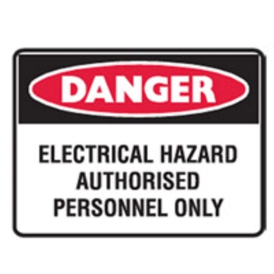STICKER DANGER ELECTRICAL HAZARD AUTHORISED PERSONNEL ONLY 125X90MM PACK 5 84252