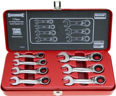 SPANNER SET GEARED STUBBY 7PC AF SIDCHROME
