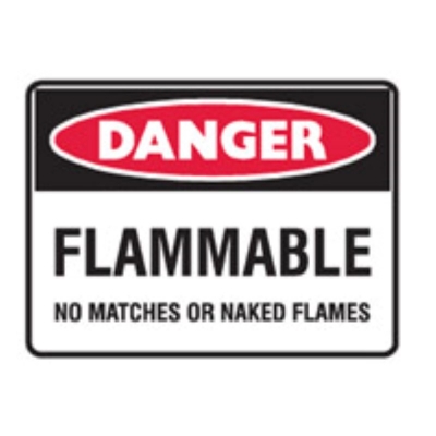 SIGN DANGER FLAMMABLE NO MATCHES OR NAKED FLAMES 600X450MM METAL 834034