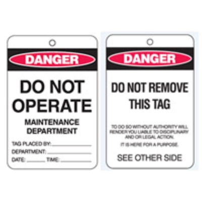 TAG DANGER DO NOT OPERATE MAINTENANCE DEPARTMENT 100X150MM CARDSTOCK PACK 100 84