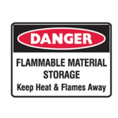 SIGN DANGER FLAMMABLE MATERIAL STORAGE KEEP HEAT & FLAMES AWAY 450X300MM METAL 8