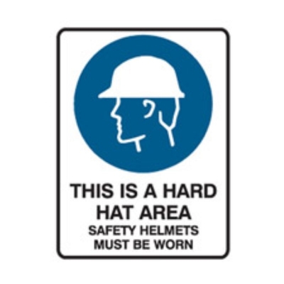 SIGN THIS IS A HARD HAT AREA SAFETY HELMETS MUST BE WORN 225X300MM METAL 841037 (Z058393 - 300X450MM)