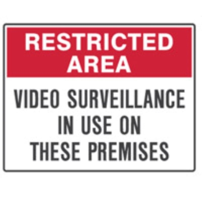 SIGN RESTRICTED AREA VIDEO SURVEILLANCE IN USE ON THESE PREMISES 450X300MM METAL