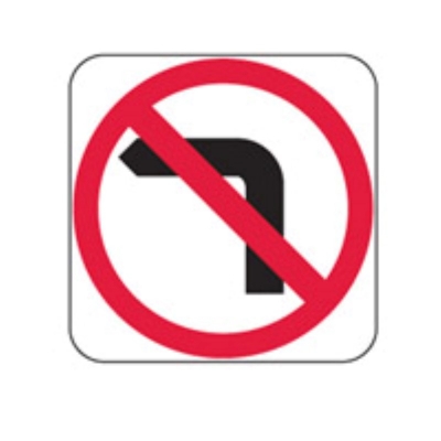 SIGN NO LEFT TURN PICTURE 600X600MM ALUMINIUM CL2 REFLECTIVE 841869