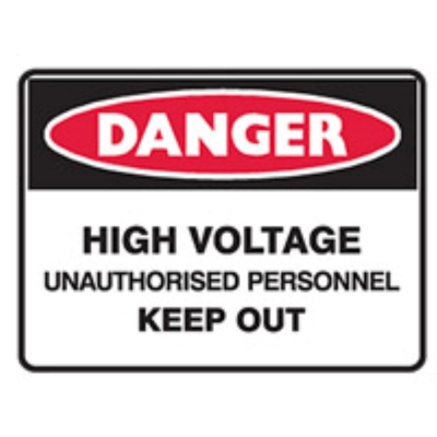 SIGN DANGER HIGH VOLTAGE UNAUTHORISED PERSONNEL KEEP OUT 600X450MM METAL 840338