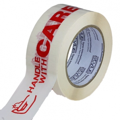 TAPE PACKAGING HANDLE WITH CARE WHITE/RED 50MMX100MT