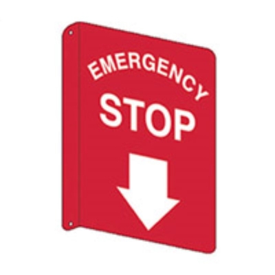 SIGN EMERGENCY STOP 225X300MM POLY FLANGED DOUBLE SIDED 852527