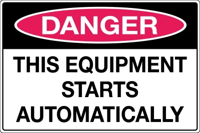 SIGN DANGER THIS EQUIPMENT STARTS AUTOMATICALLY 600X450MM METAL CL1 REFLECTIVE B