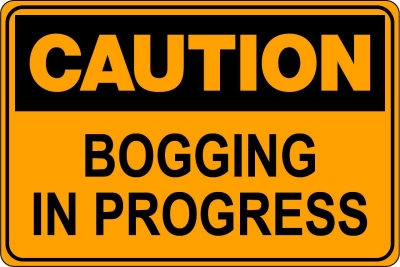 SIGN CAUTION BOGGING IN PROGRESS 300X450MM METAL CL1 REFLECTIVE BLACK ON YELLOW