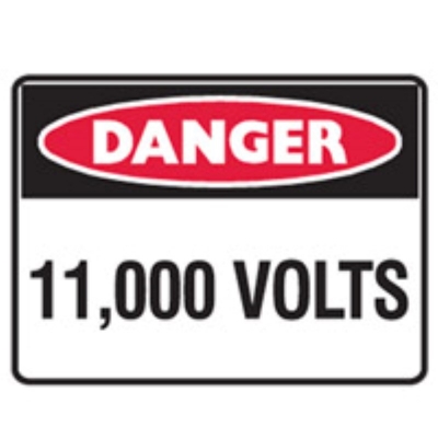 "SIGN DANGER 11,000 VOLTS 450X300MM METAL 832543" (Z062534 - 450X300MM)