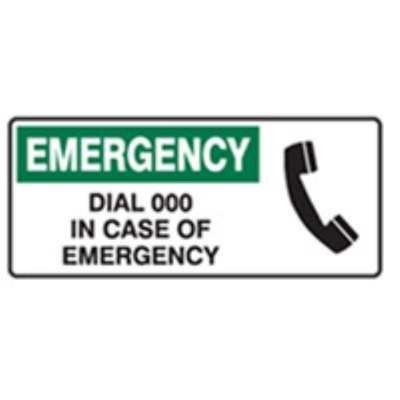 SIGN EMERGENCY DIAL 000 IN CASE OF EMERGENCY 450X180MM METAL 832375