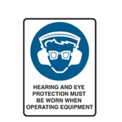 SIGN HEARING & EAR PROTECTION MUST BE WORN WHEN OPERATING EQUIPMENT 225X300MM ME (Z064687 - 180X250MM)