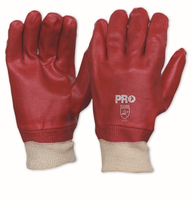 GLOVE PVC 27 RED KNITTED WRIST
