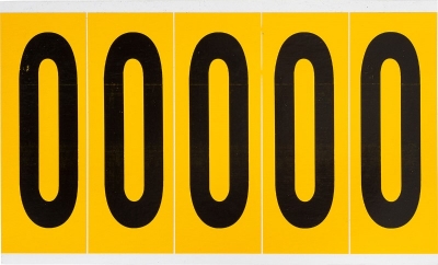 STICKER NUMBER 0 98MM BLACK ON YELLOW CARD OF 5 97090