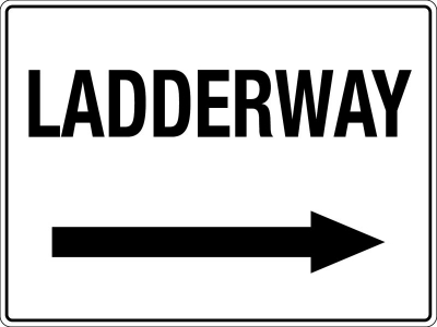 SIGN LADDERWAY RIGHT ARROW 300X450MM METAL CL1 REFLECTIVE BLACK ON WHITE