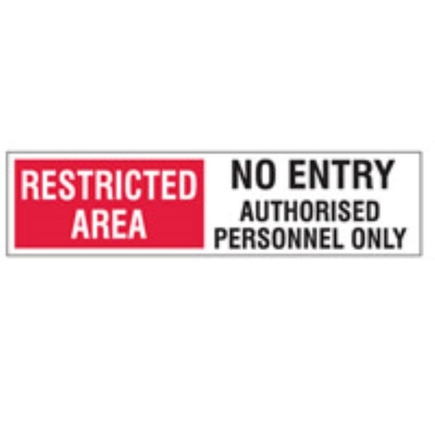 SIGN RESTRICTED AREA NO ENTRY AUTHORISED PERSONNEL ONLY 600X125MM POLY 845264